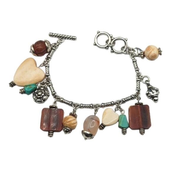 BRIGHTON NATURAL ELEMENTS Heart‎ Multi Beads Charms Chunky Toggle Bracelet - Picture 8 of 11